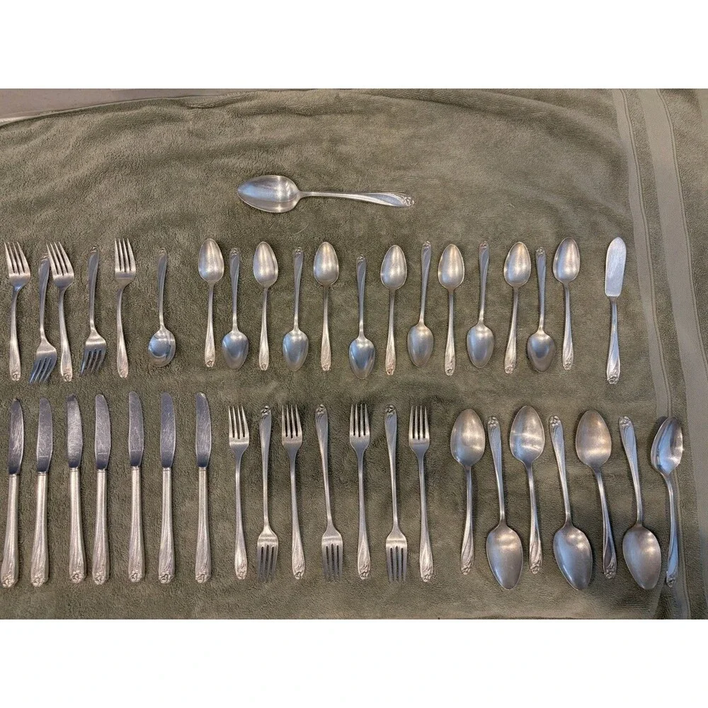 42 Pc 1847 Rogers Brothers Daffodil Silver Plated Flatware Set & Naken Case